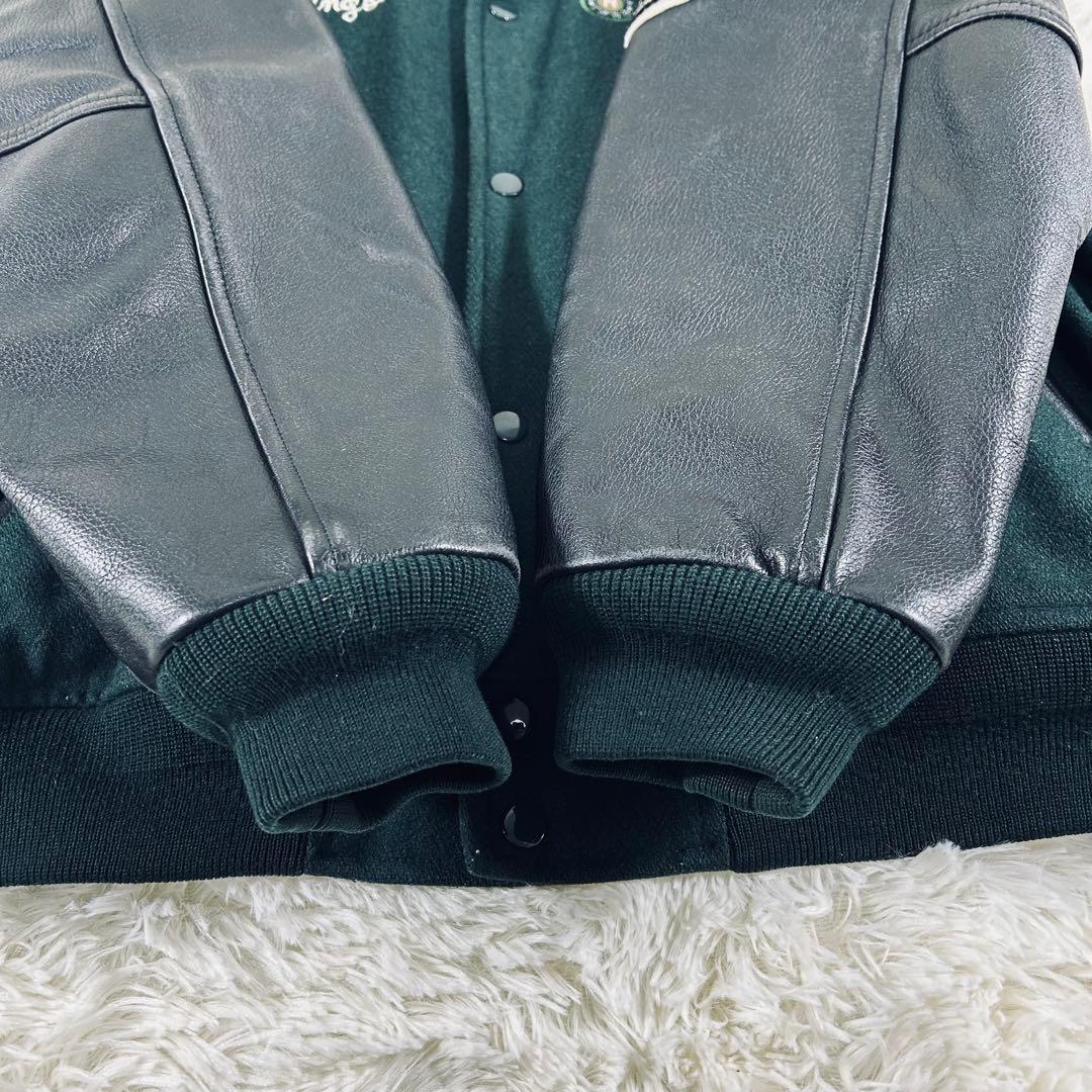 90s　NEO-BLOOD　刺繍　立体ロゴ　本革　スタジャン　切替え