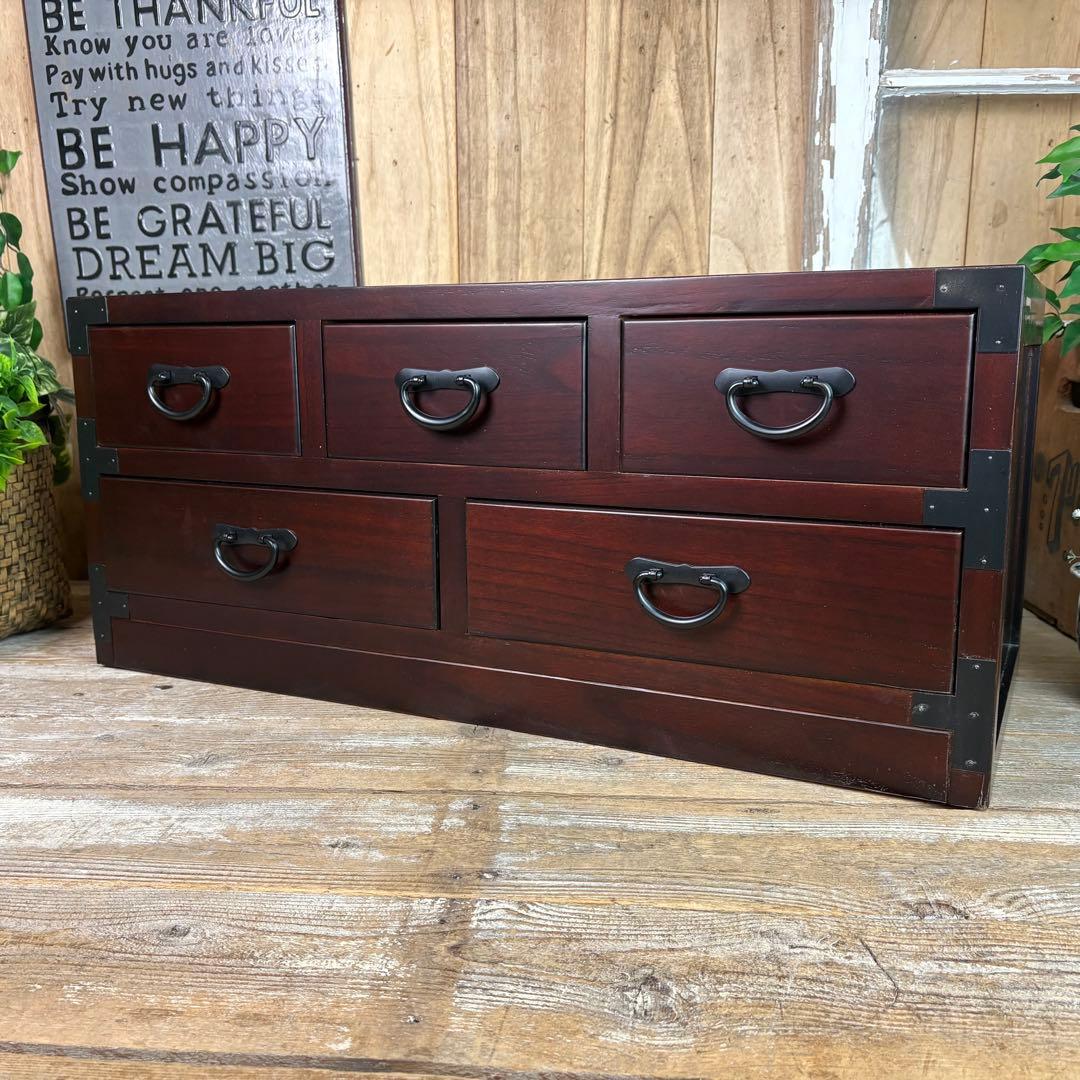 民芸家具☆木製桐材天然無垢和タンスチェスト横長（80㎝）飾り棚収納家具和室