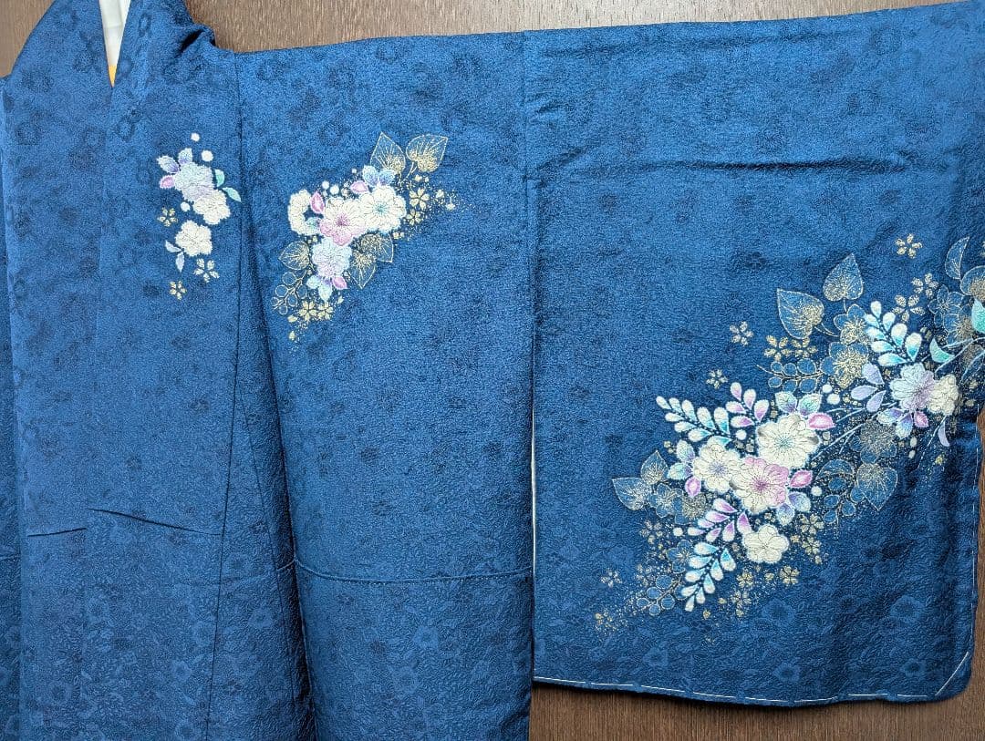 最終値下げ（新品未着用正絹 辻が花付下げ訪問着＆洗える長襦袢　濃納戸色　翠山工房