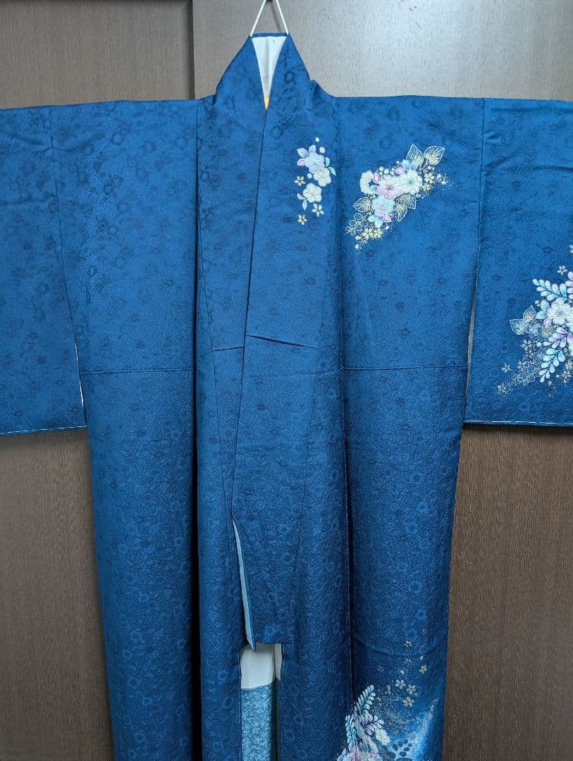 最終値下げ（新品未着用正絹 辻が花付下げ訪問着＆洗える長襦袢　濃納戸色　翠山工房