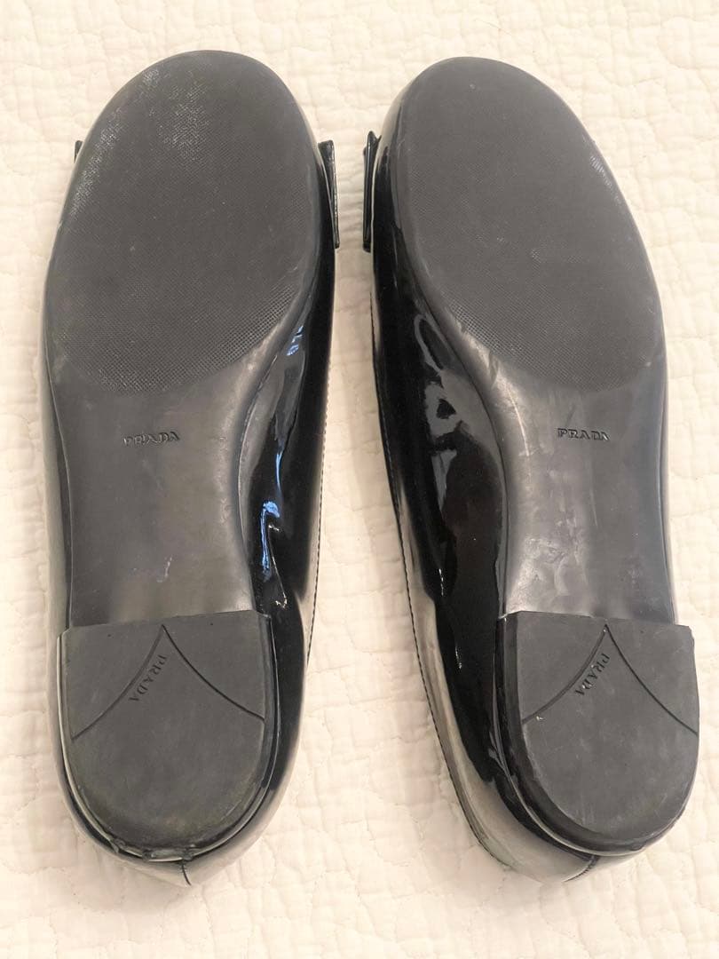 本物 PRADA ブラック フラットシューズ リボン付き38.5