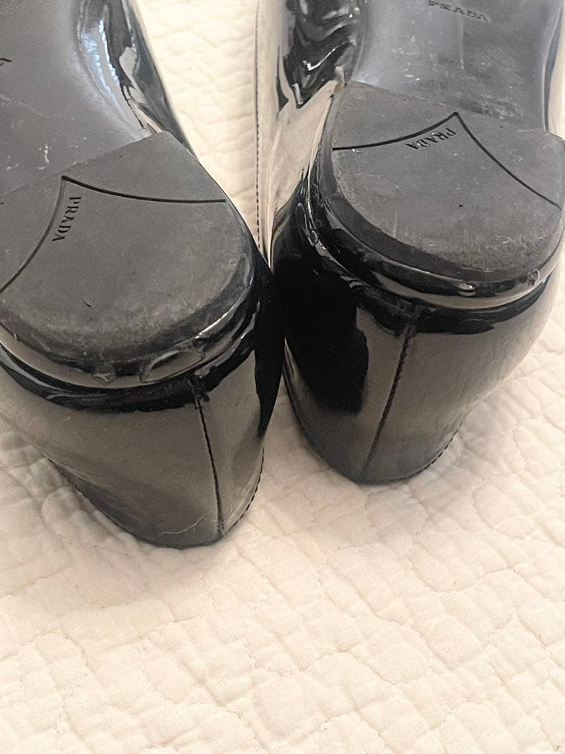 本物 PRADA ブラック フラットシューズ リボン付き38.5