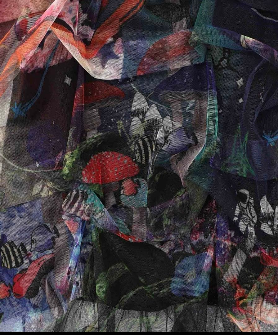 スカラー 2柄展開タック入りチュールバルーンワンピース