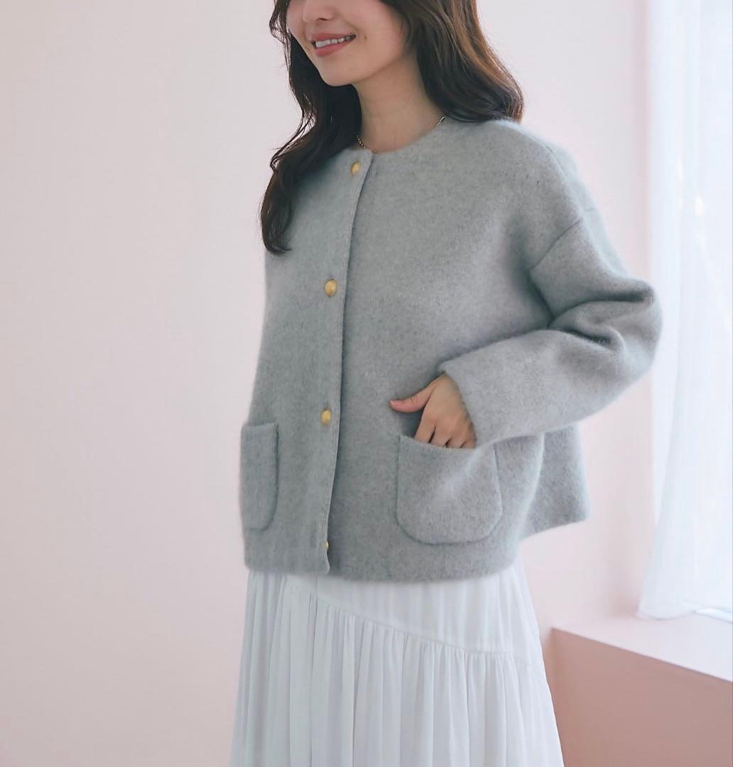 【美品】ハイクオリティウール接結ジャケットカーディガン