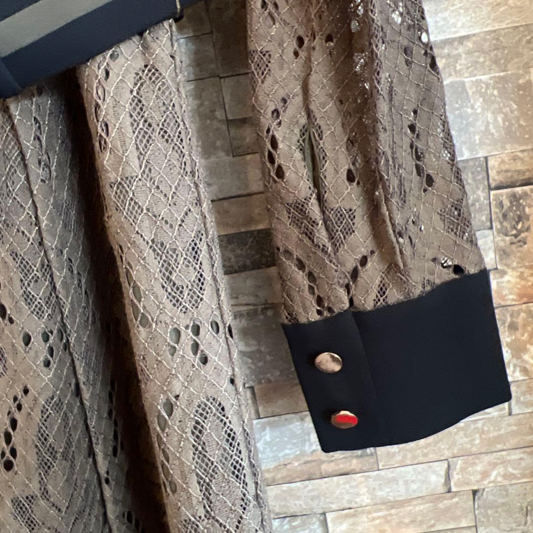 グレースコンチネンタル★38★ダイアグラムオリーブカーキ色レースシャツ襟ドレス