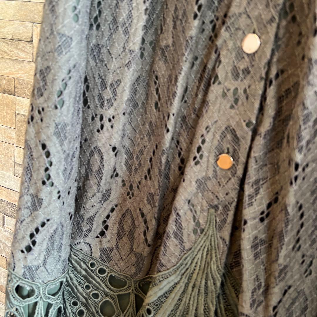 グレースコンチネンタル★38★ダイアグラムオリーブカーキ色レースシャツ襟ドレス