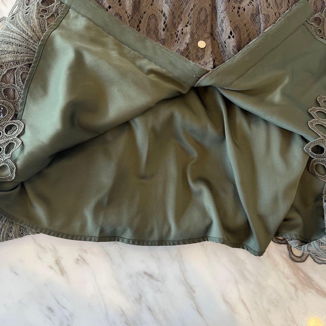 グレースコンチネンタル★38★ダイアグラムオリーブカーキ色レースシャツ襟ドレス