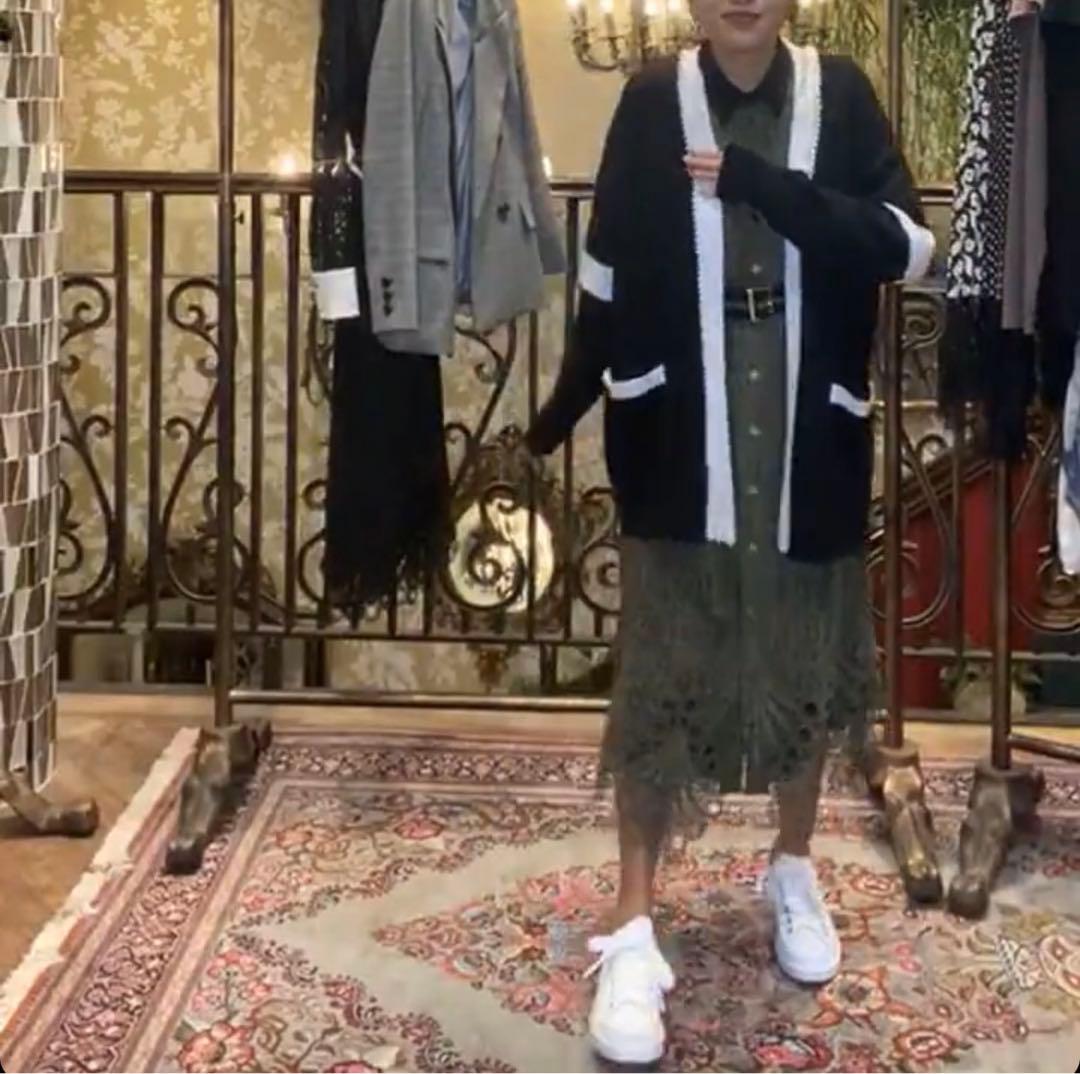 グレースコンチネンタル★38★ダイアグラムオリーブカーキ色レースシャツ襟ドレス