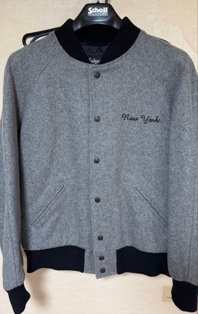 Schott スタジャン グレー サイズ40 New York刺繍