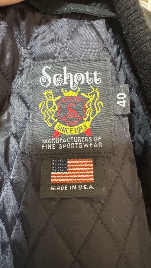 Schott スタジャン グレー サイズ40 New York刺繍