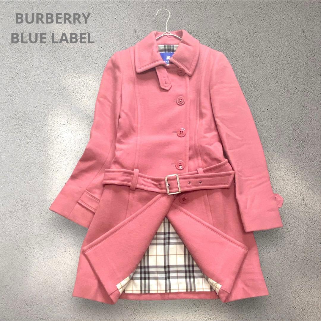 BURBERRY BLUE LABEL ピンク　ウールコート　ノバチェック
