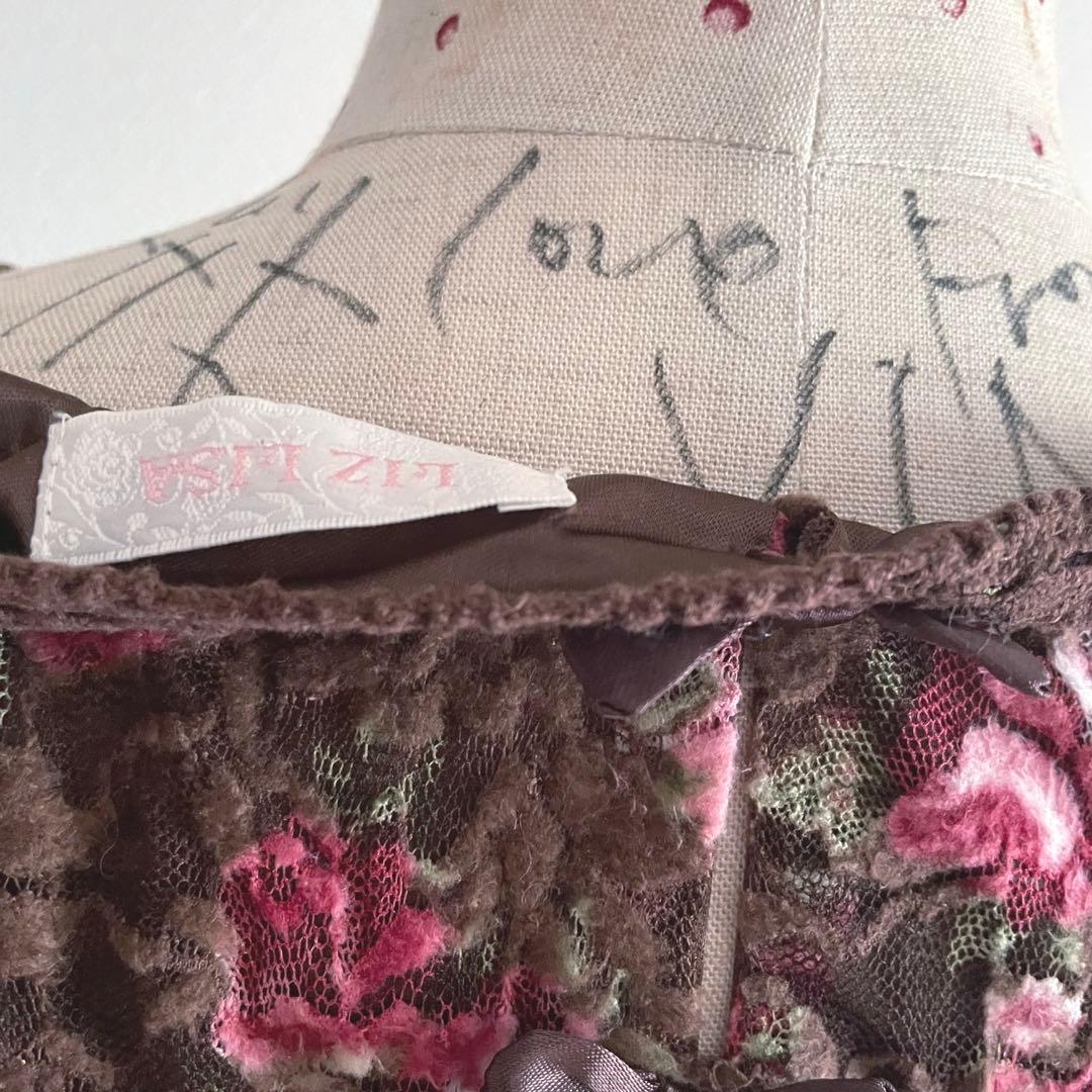 00s 希少 LIZLISA パワネ総レースブラウンローズチュニック 姫カジ