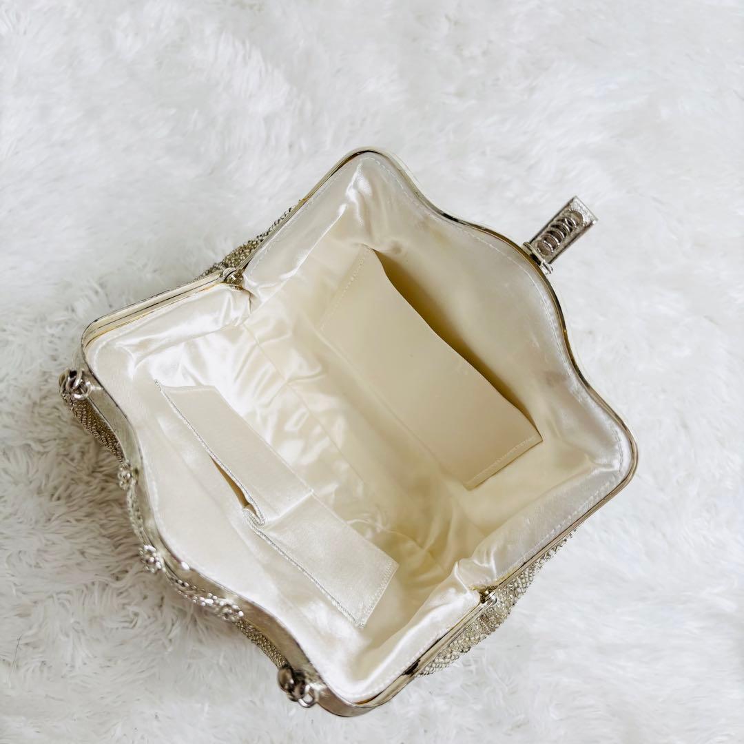 美品✨ビーズバッグ 総ビーズ 和装 パーティーバッグ がま口 シルバー