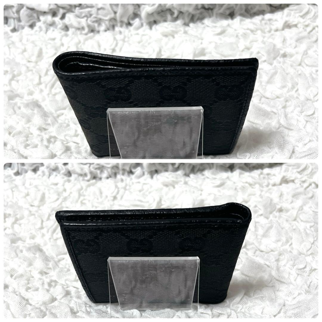 美品✨GUCCI ブラック 二つ折り財布　キャンバス　GG 小銭入れ付　レザー