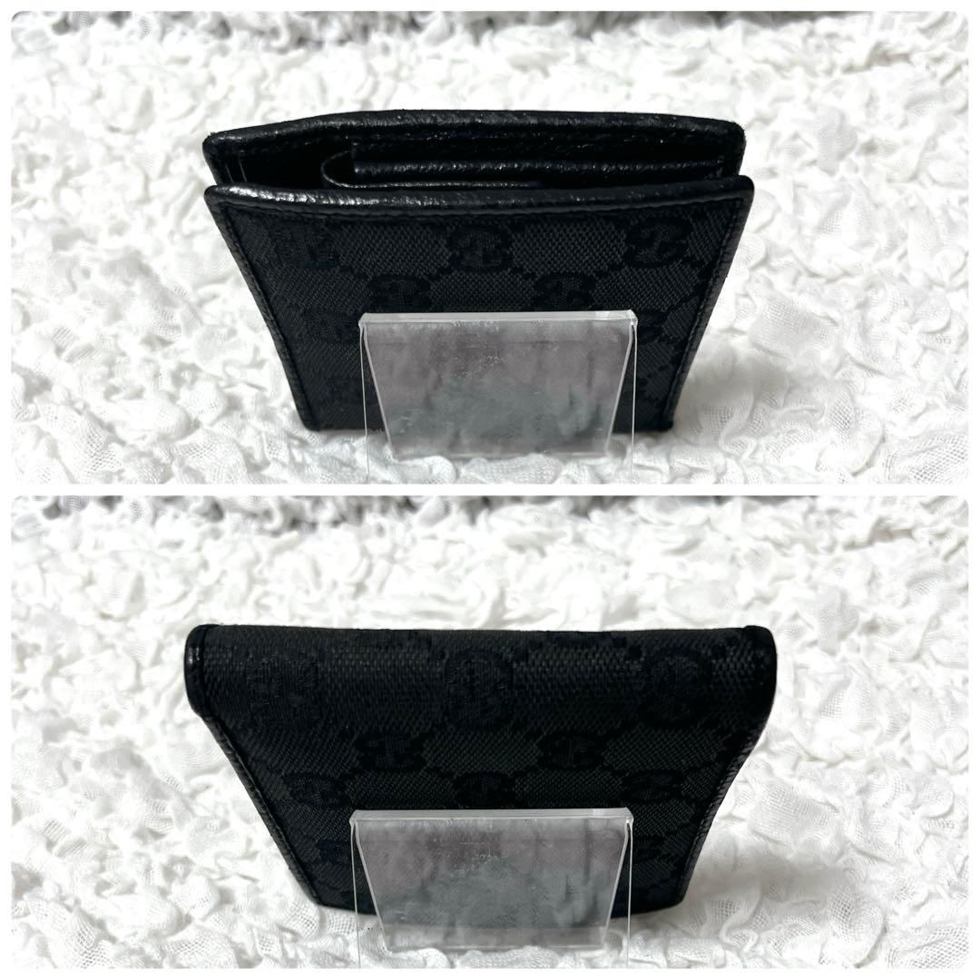 美品✨GUCCI ブラック 二つ折り財布　キャンバス　GG 小銭入れ付　レザー