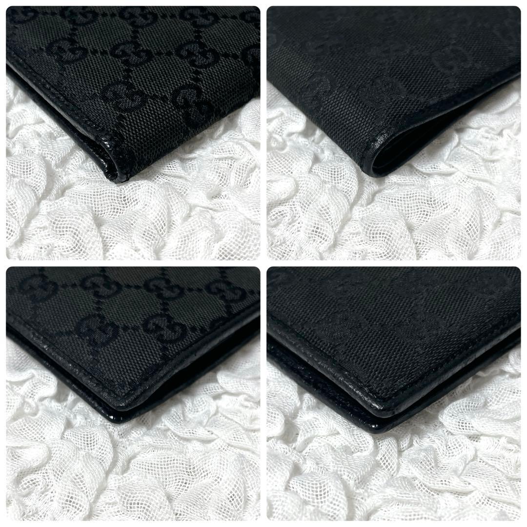 美品✨GUCCI ブラック 二つ折り財布　キャンバス　GG 小銭入れ付　レザー