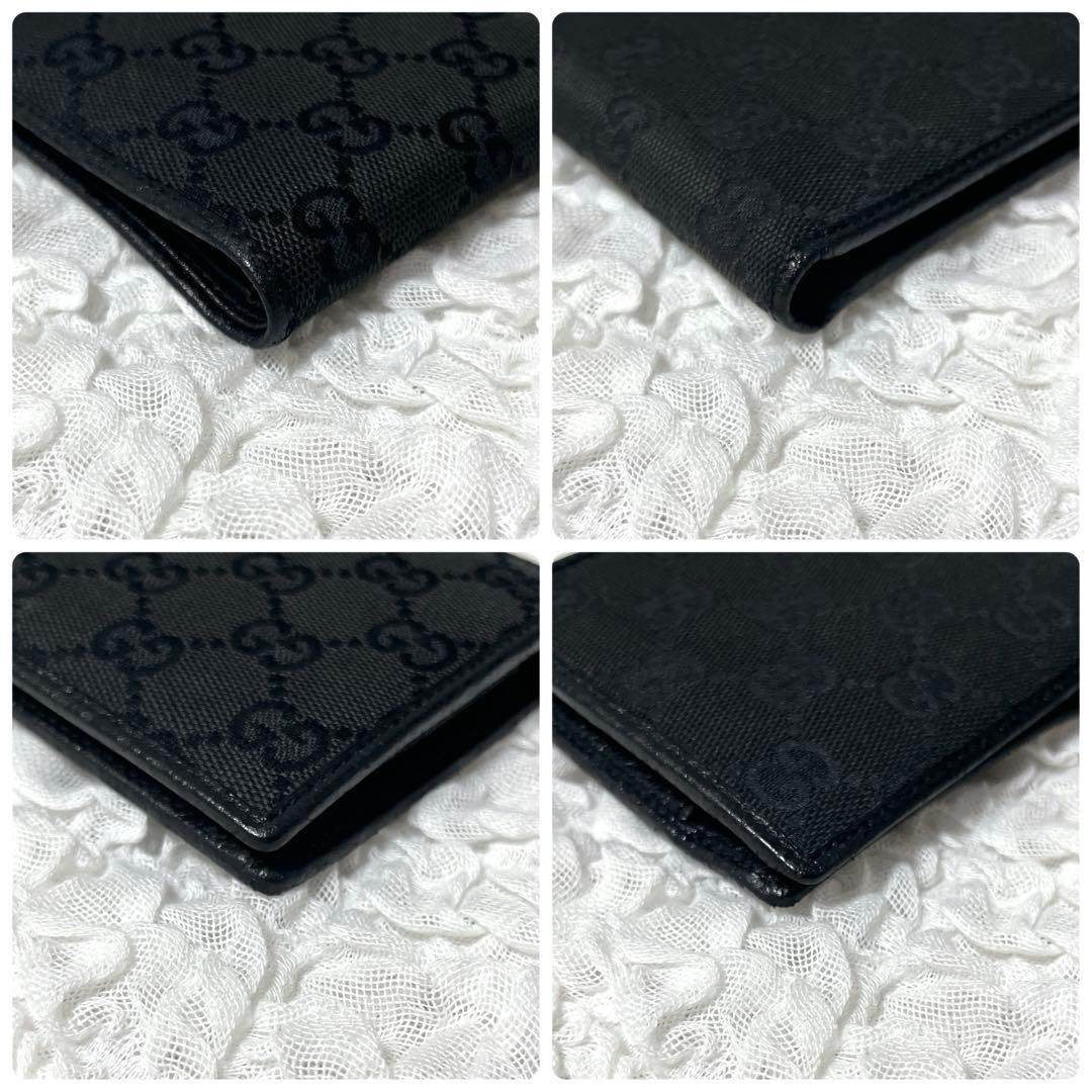 美品✨GUCCI ブラック 二つ折り財布　キャンバス　GG 小銭入れ付　レザー