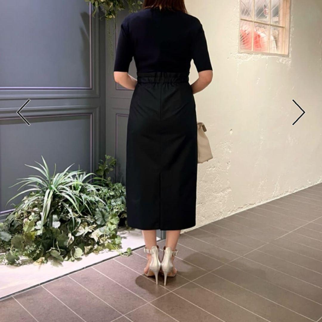 ピンキー＆ダイアンニットコンビタフタワンピース38ネイビー