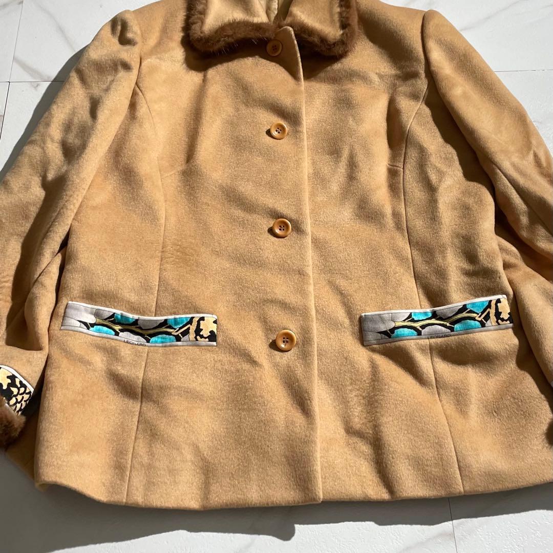 入手困難✨ レオナール カシミヤ×ミンク ショートコート 大きいサイズ ベージュ