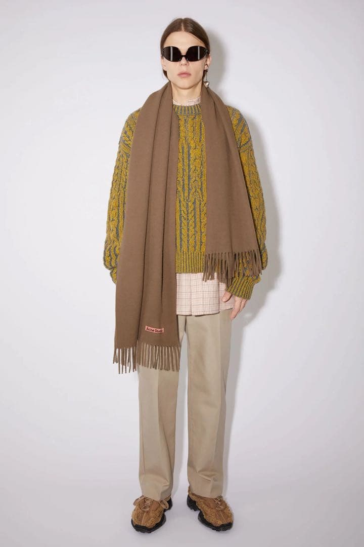 Acne Studios フリンジウールスカーフ オーバーサイズキャメルブラウン