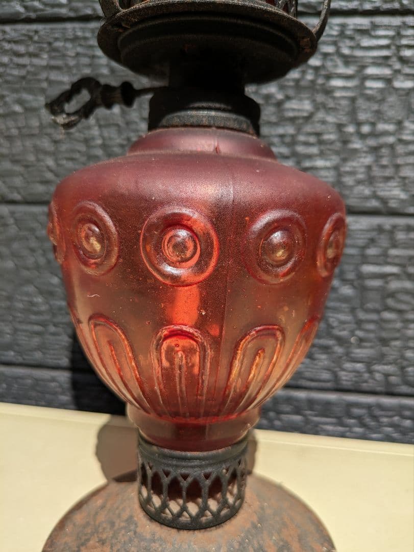 希少　アンティーク　赤いガラスランタン　ランプ　インテリア