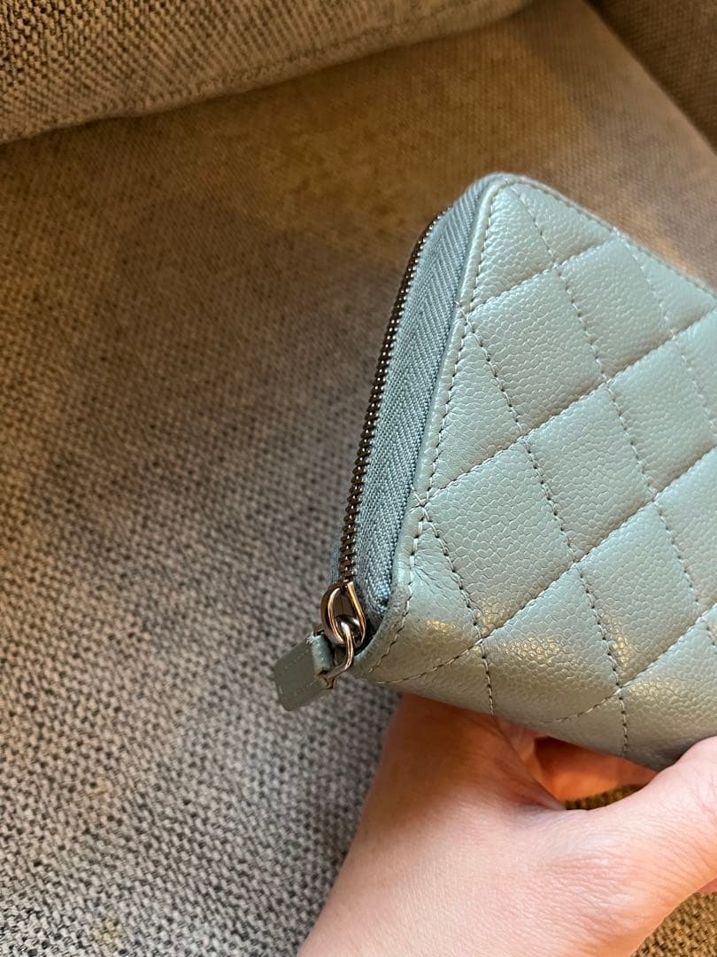 CHANEL キャビアスキン　キルティングレザー　長財布 ミントグリーン　30番