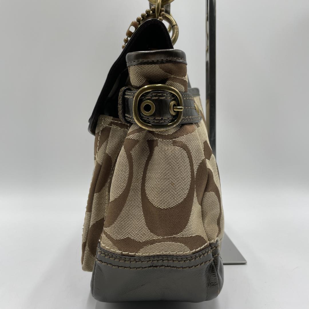 良品 COACH ショルダーバッグ キャンバス レザー ブラウン シグネチャー