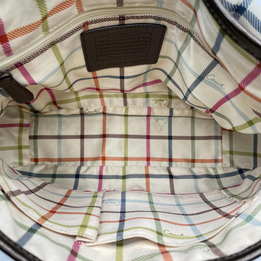 良品 COACH ショルダーバッグ キャンバス レザー ブラウン シグネチャー