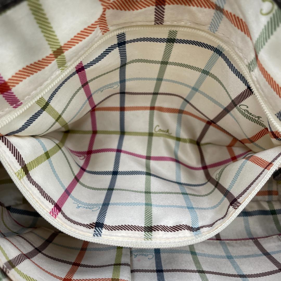 良品 COACH ショルダーバッグ キャンバス レザー ブラウン シグネチャー