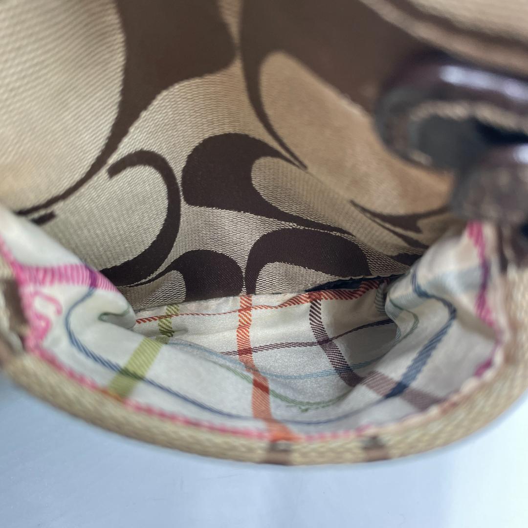 良品 COACH ショルダーバッグ キャンバス レザー ブラウン シグネチャー