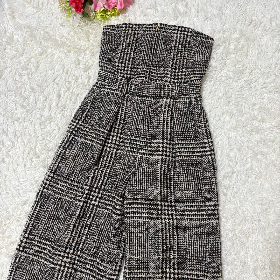 【美品】anuans ウールチェックツイードオールインワン ブラック　M