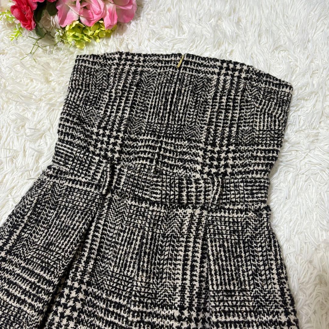 【美品】anuans ウールチェックツイードオールインワン ブラック　M