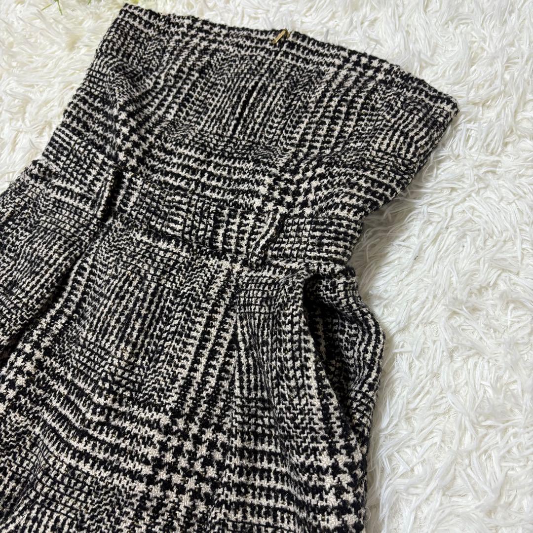 【美品】anuans ウールチェックツイードオールインワン ブラック　M