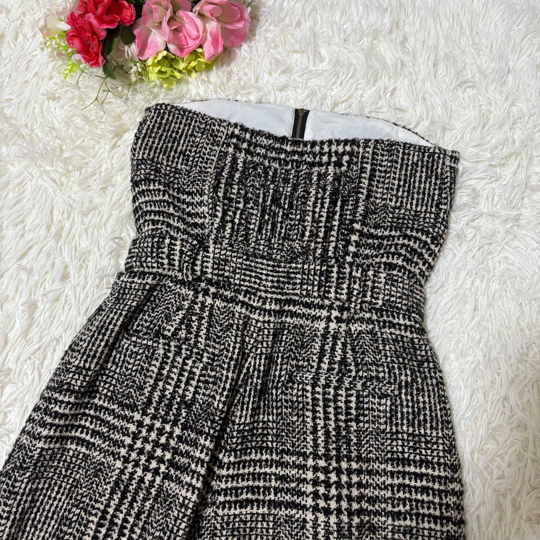 【美品】anuans ウールチェックツイードオールインワン ブラック　M