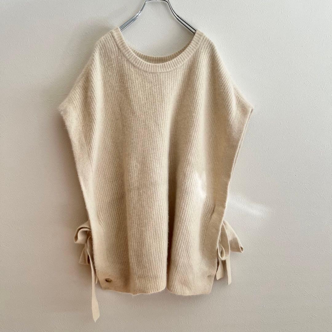 定価3.96万 ビアズリー ファーヤーンニットポンチョ アイボリー 上質ニット
