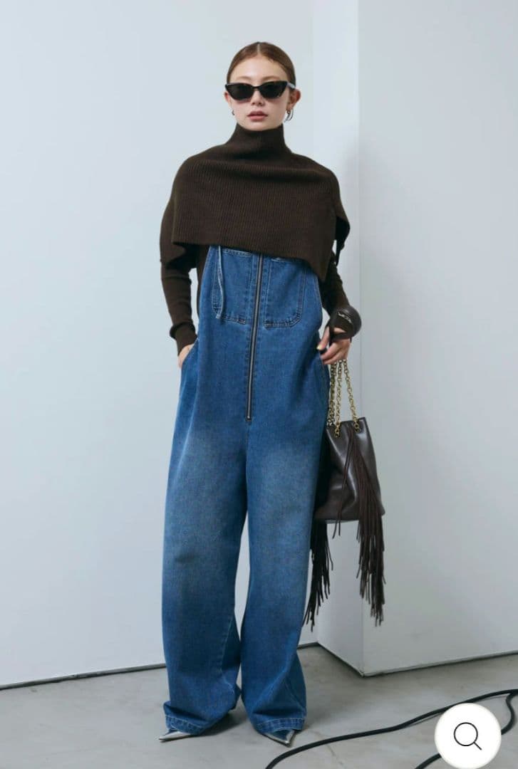 【新品未使用】★IAMALPHAケープアンサンブルニット&ジップサロペット