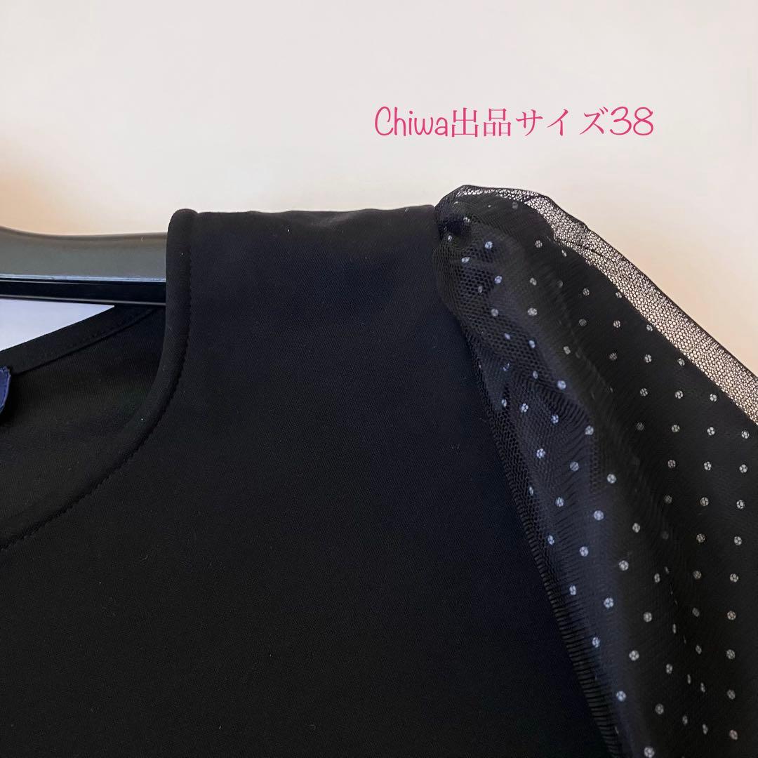 エムズグレイシー　お袖ドット&チュール　カットソー　トップス　38 黒