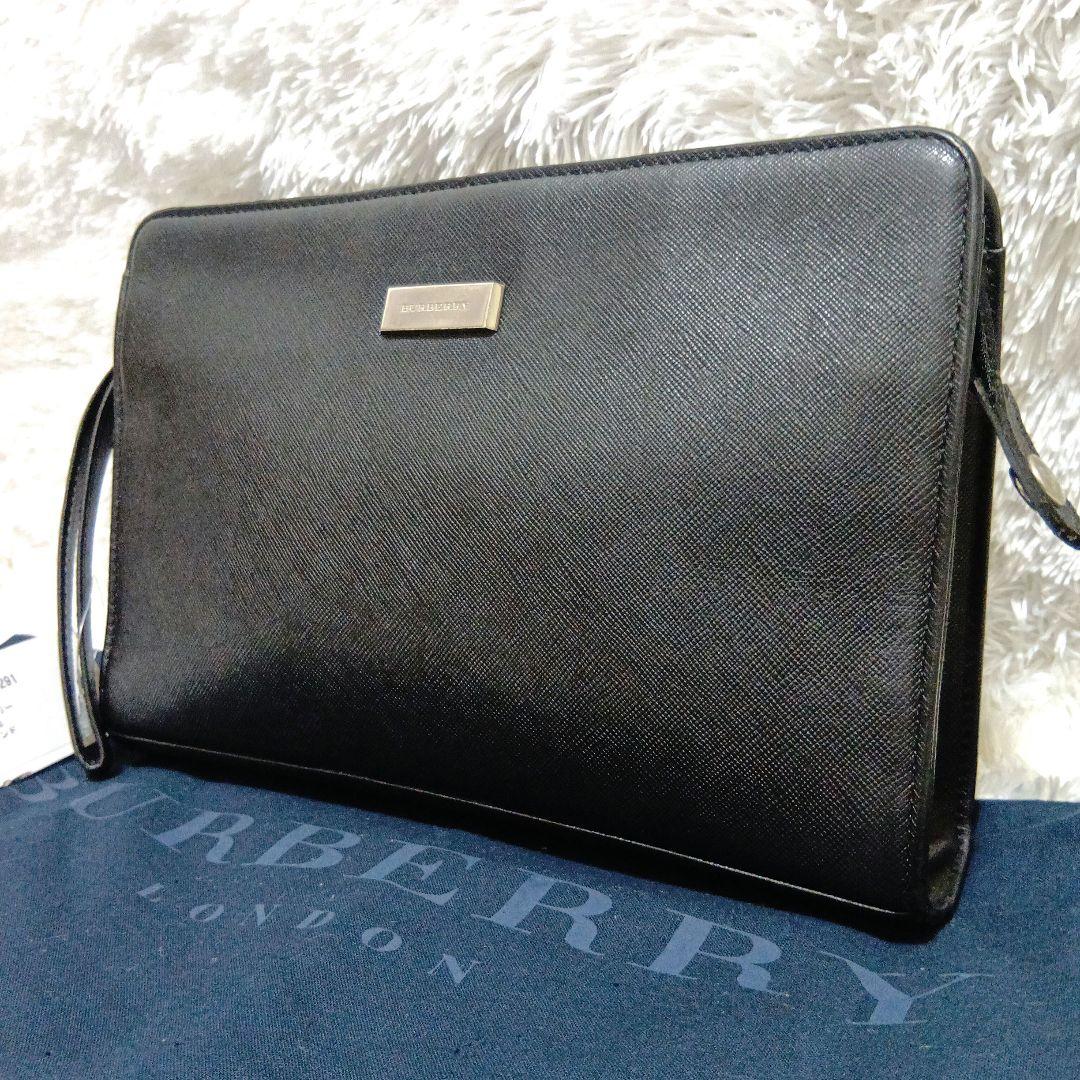 バーバリー　セカンドバッグ　クラッチバッグ　ブラック　レザー　ハンドル付き
