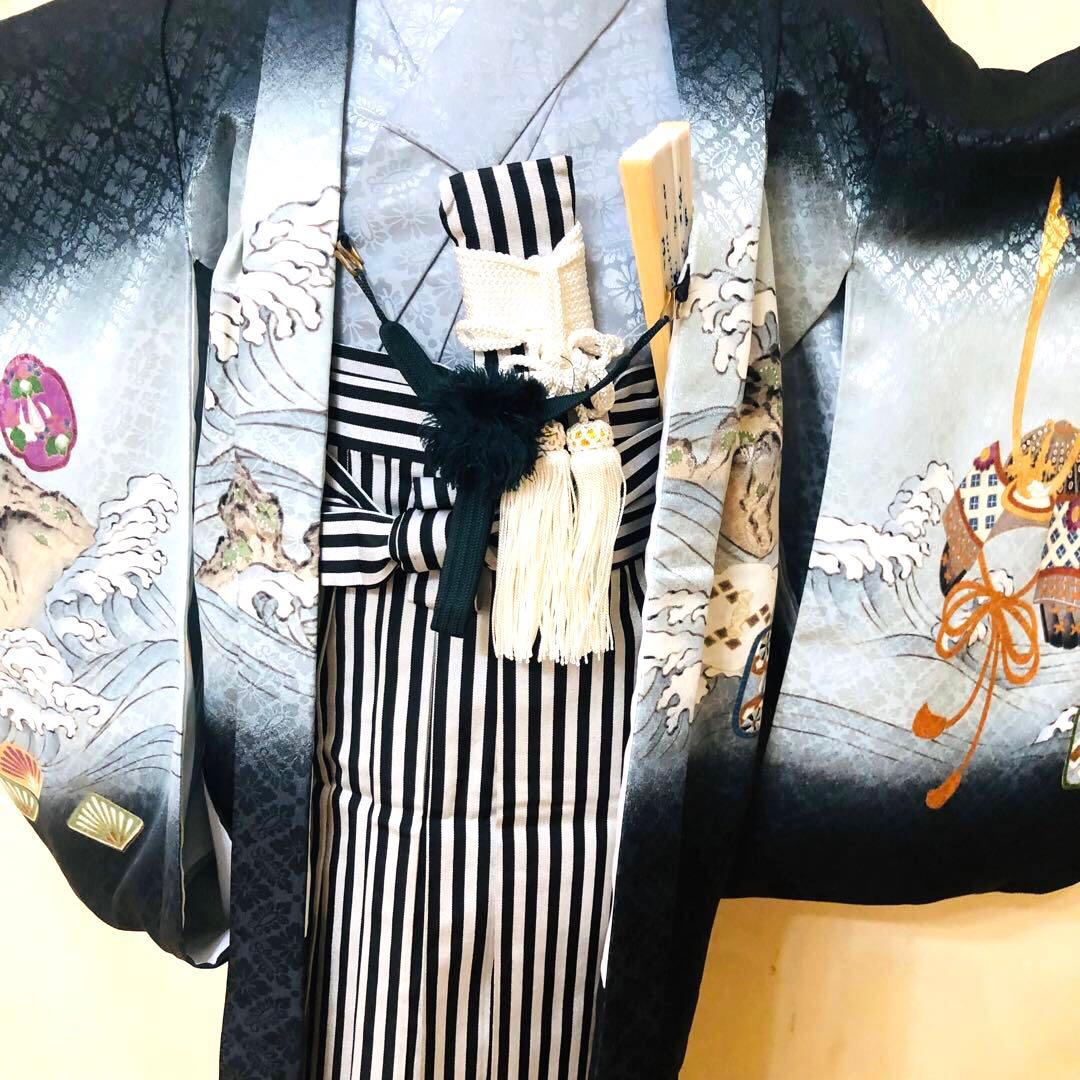 七五三 五歳‼️薄Blue×BLACK兜金彩煌びやか❤️完全フルセット‼️家から揃え無