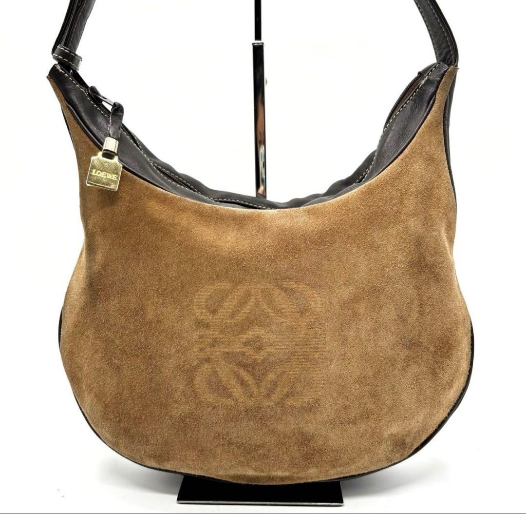 美品LOEWE ロエベ ワンショルダーバッグ アナグラム ロゴ型押し スエード