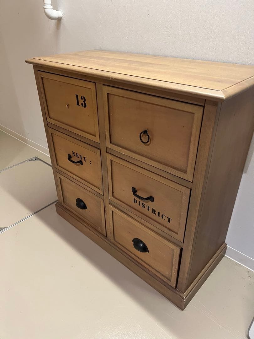 ナチュラルウッド　6引き出しタンス　￼チェスト　天然木　アンティーク調