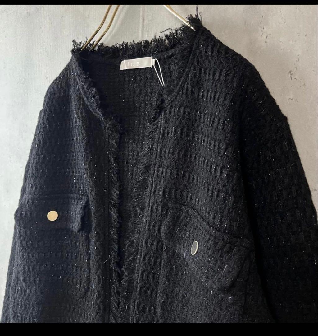 ICB ノーカラージャケット サイズS ブラック