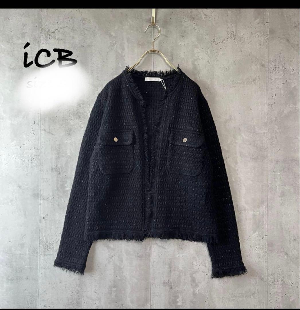 ICB ノーカラージャケット サイズS ブラック