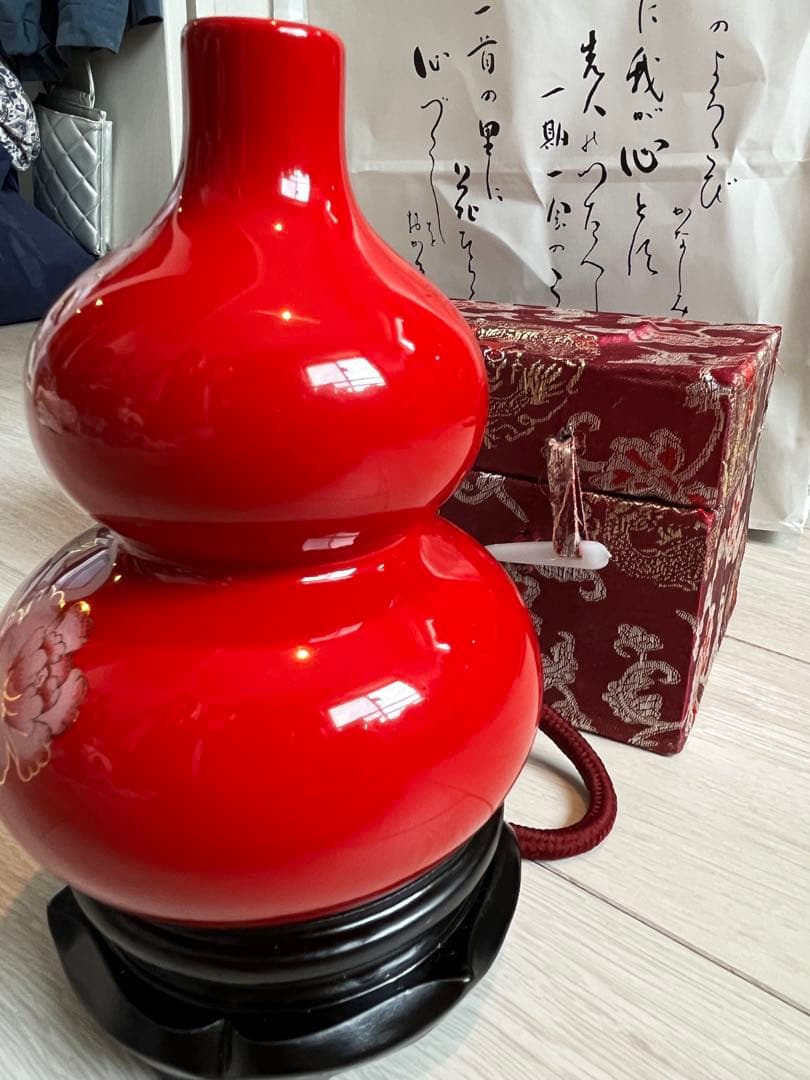 赤いひょうたん型漆器 水指　国賓礼品　中国美術