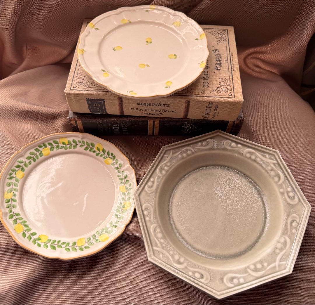 あ*き様 阿部慎太朗　八角形プレートとレモン柄皿セット　笠間焼