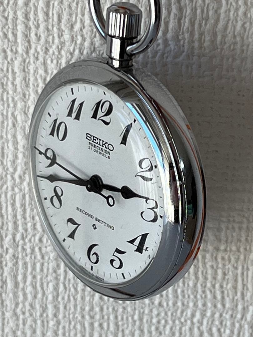 セイコー　鉄道懐中時計　機械式手巻き　3針61系　精度良好　朱色 下げ組紐 付き