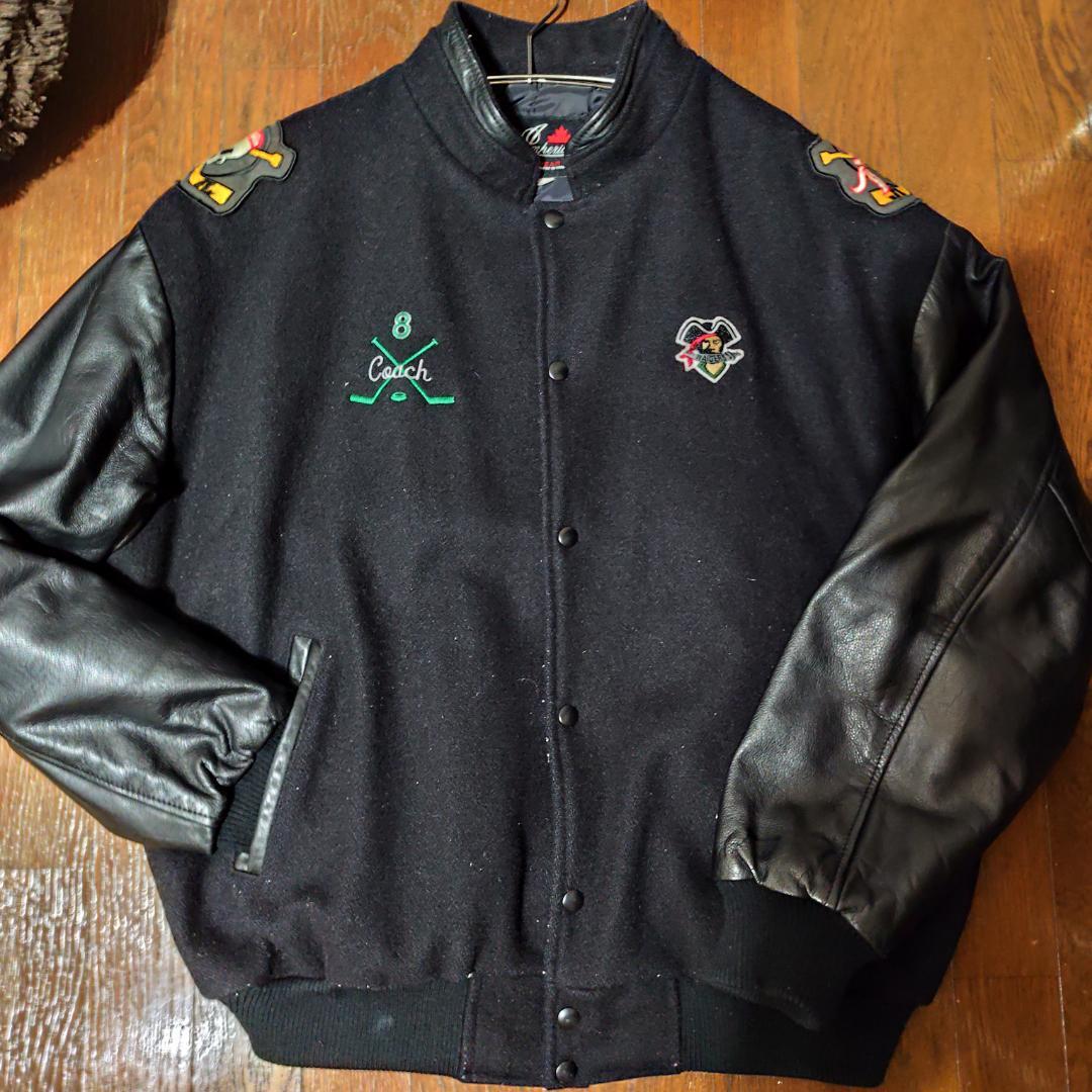 80s レイダース スタジャン レザー 切り替え ウール