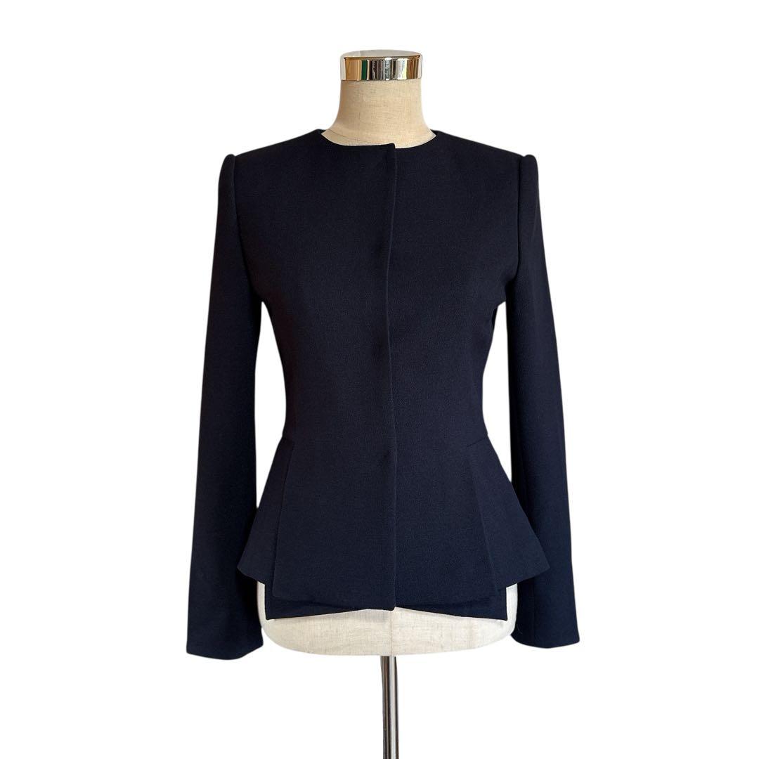 アキコオガワ 22AW クレープジョーゼット ジャケット 40 ネイビー