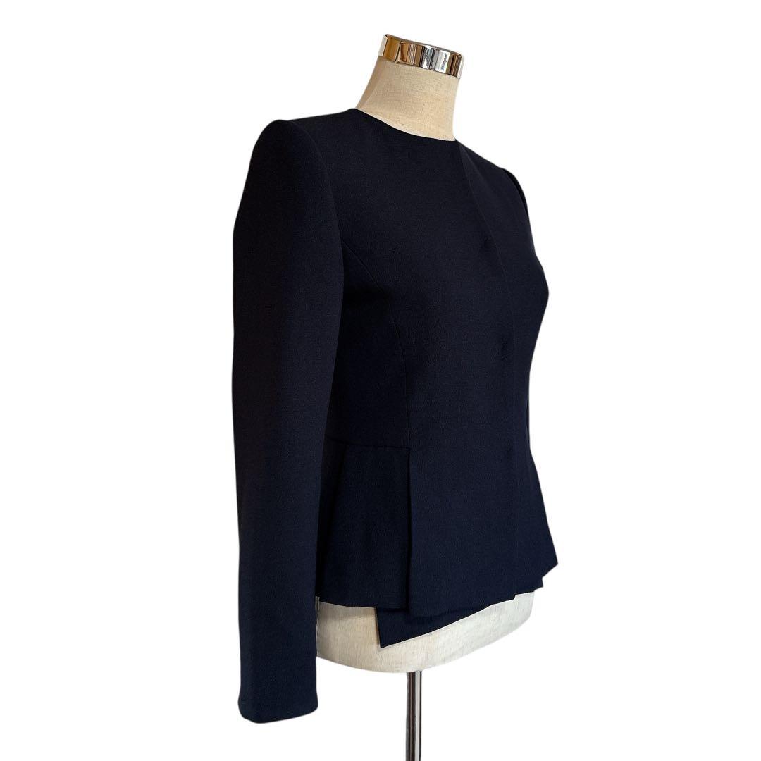 アキコオガワ 22AW クレープジョーゼット ジャケット 40 ネイビー