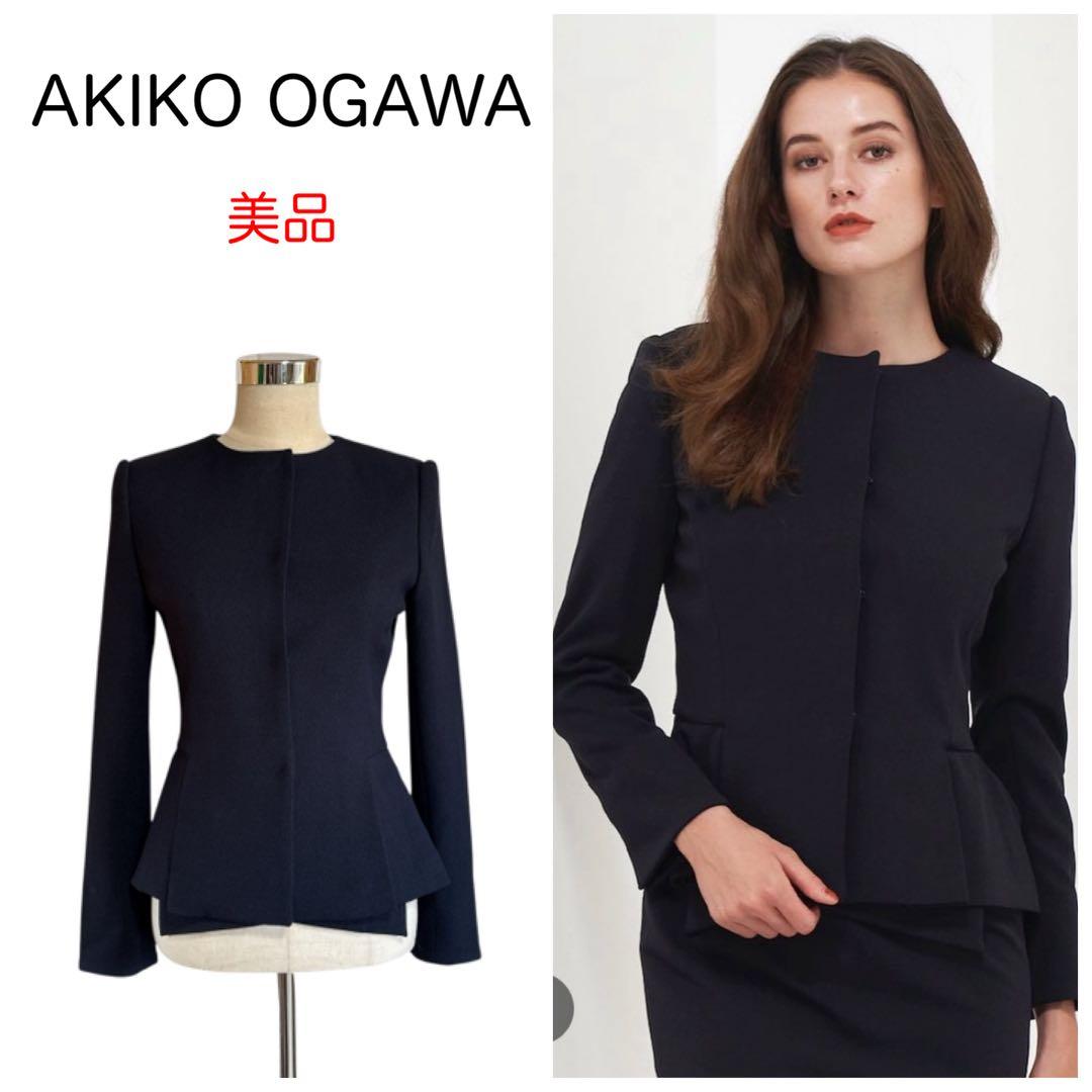 アキコオガワ 22AW クレープジョーゼット ジャケット 40 ネイビー